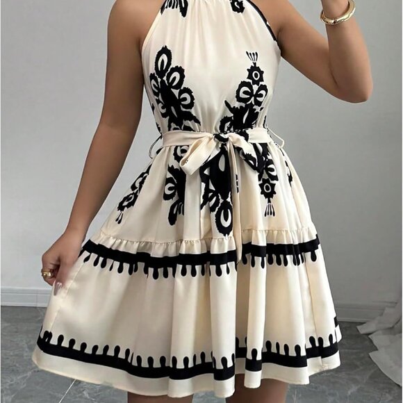 Women's Boho Flowy Mini Dress Sleeveless Summer Beach Vacation Dress - Picture 3 of 5